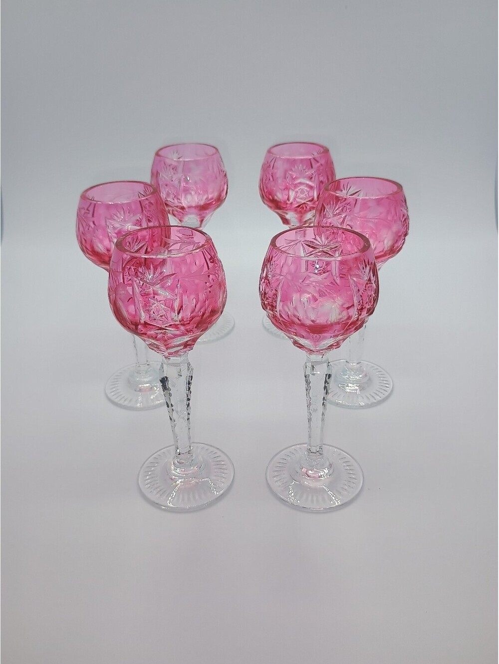 Nachtmann Traube Cranberry Crystal Cut To Clear Cordial Glasses - Set of 6